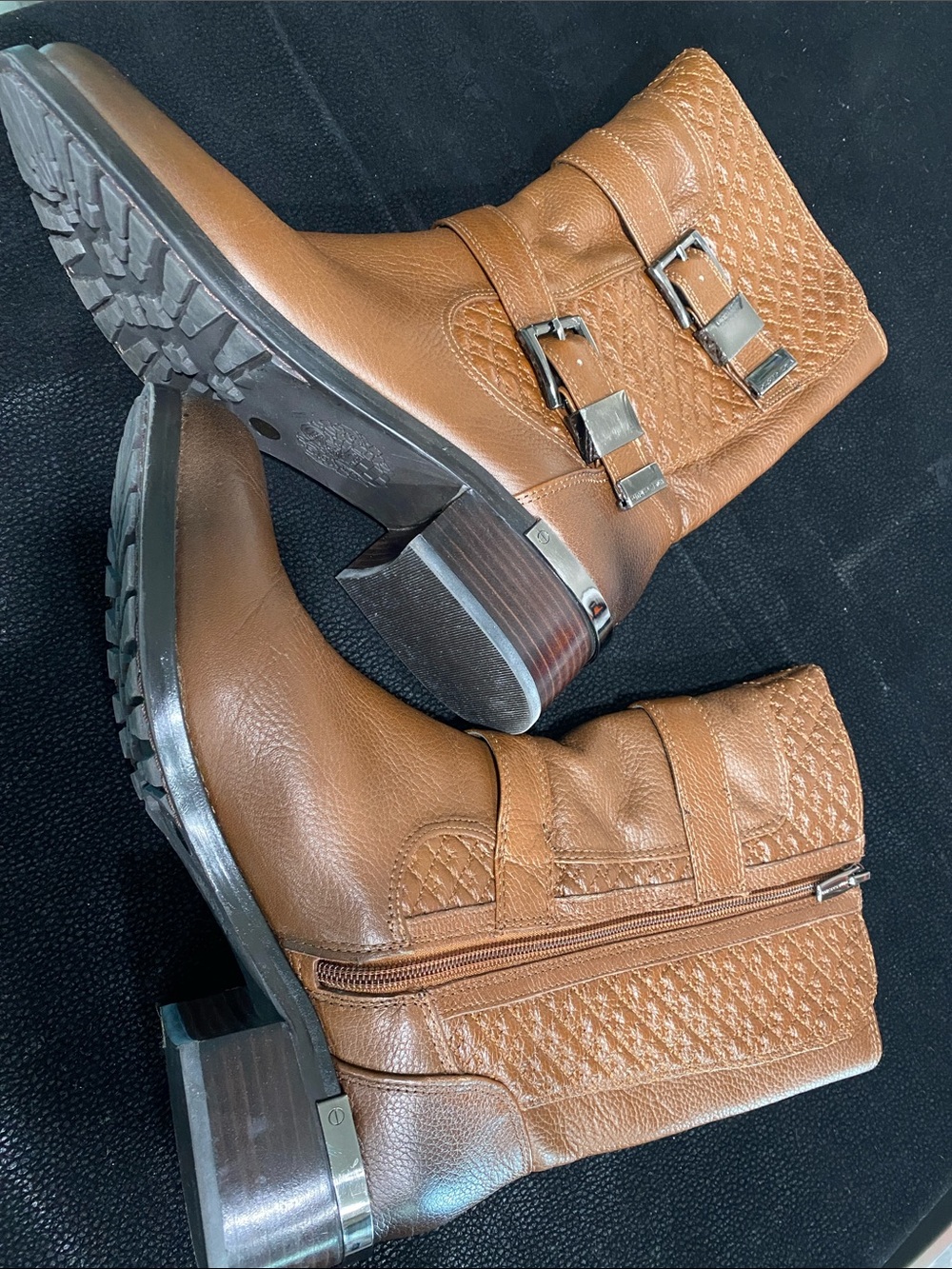 Ladies 10M boots-Classic Tan Quilted Ankle Boots with Buckle Detail-Vince camuto